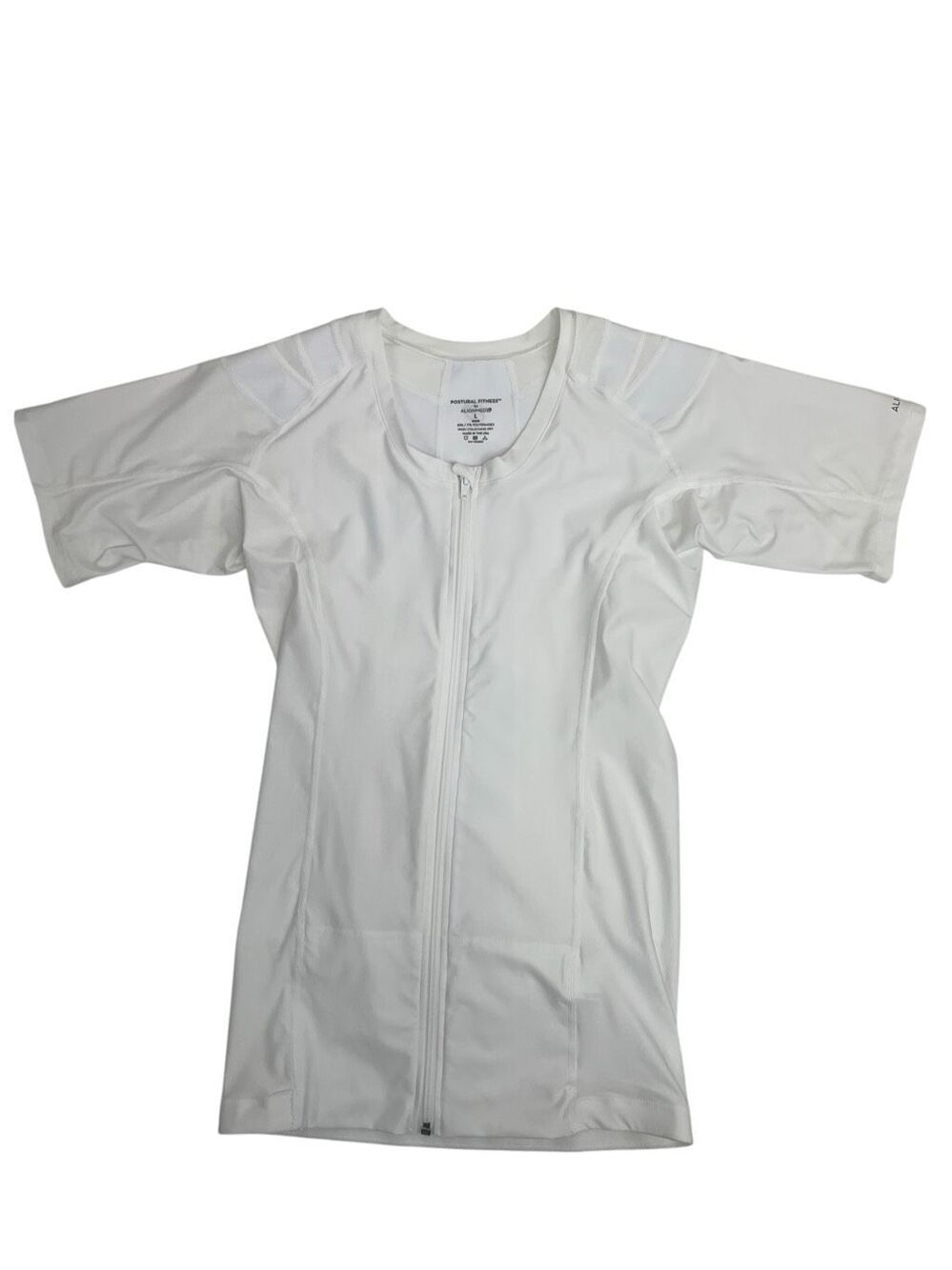 Postural Fitness by Alignmed Mens Full Zip Crew Neck Posture Shirt White Large